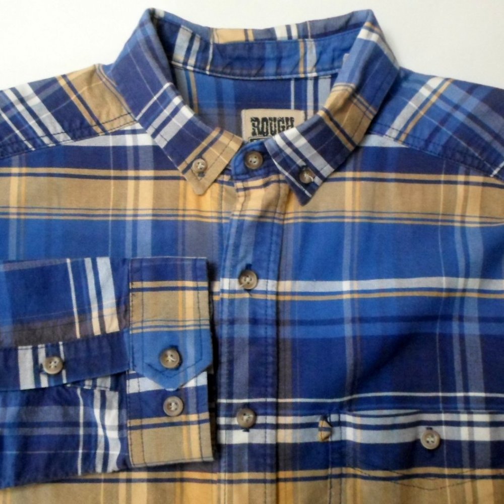 Panhandle Slim Rough Stock Blue Plaid Button Down Long Sleeve Cotton Shirt